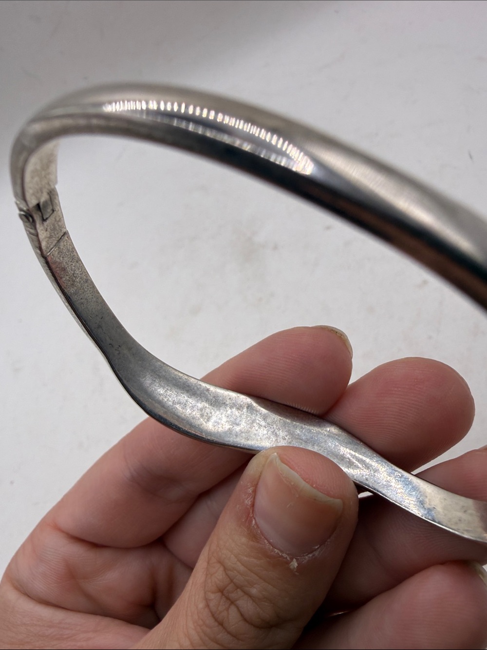 Vtg Silver 925 Hinged Bangle Bracelet Rainbow Opal Inlay Wavy Mexico Taxco? - Picture 7 of 16